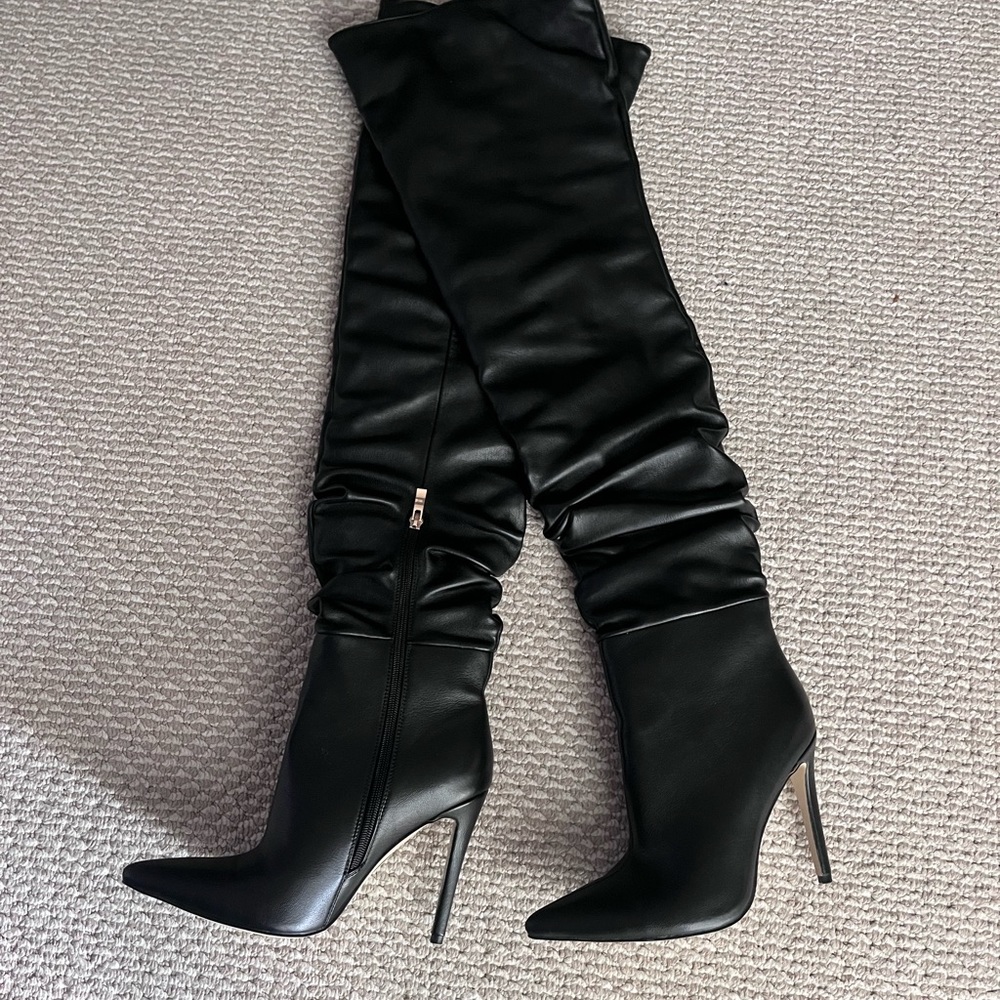 New Vegan Leather Thigh High Boots